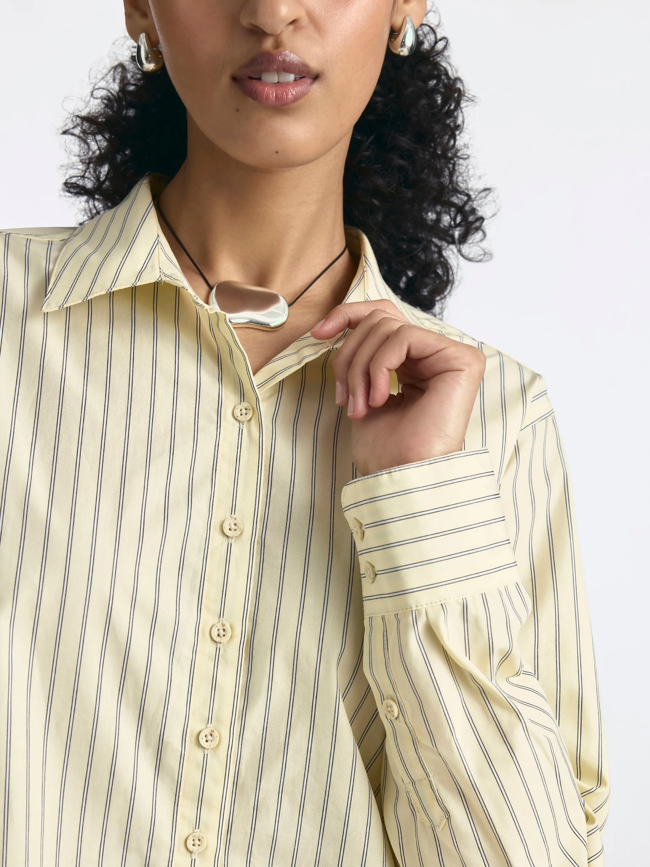 Women's Long Sleeve Striped Shirt in Pastel Yellow Stripe sold by Brooklyn Industries product image thumbnail 3
