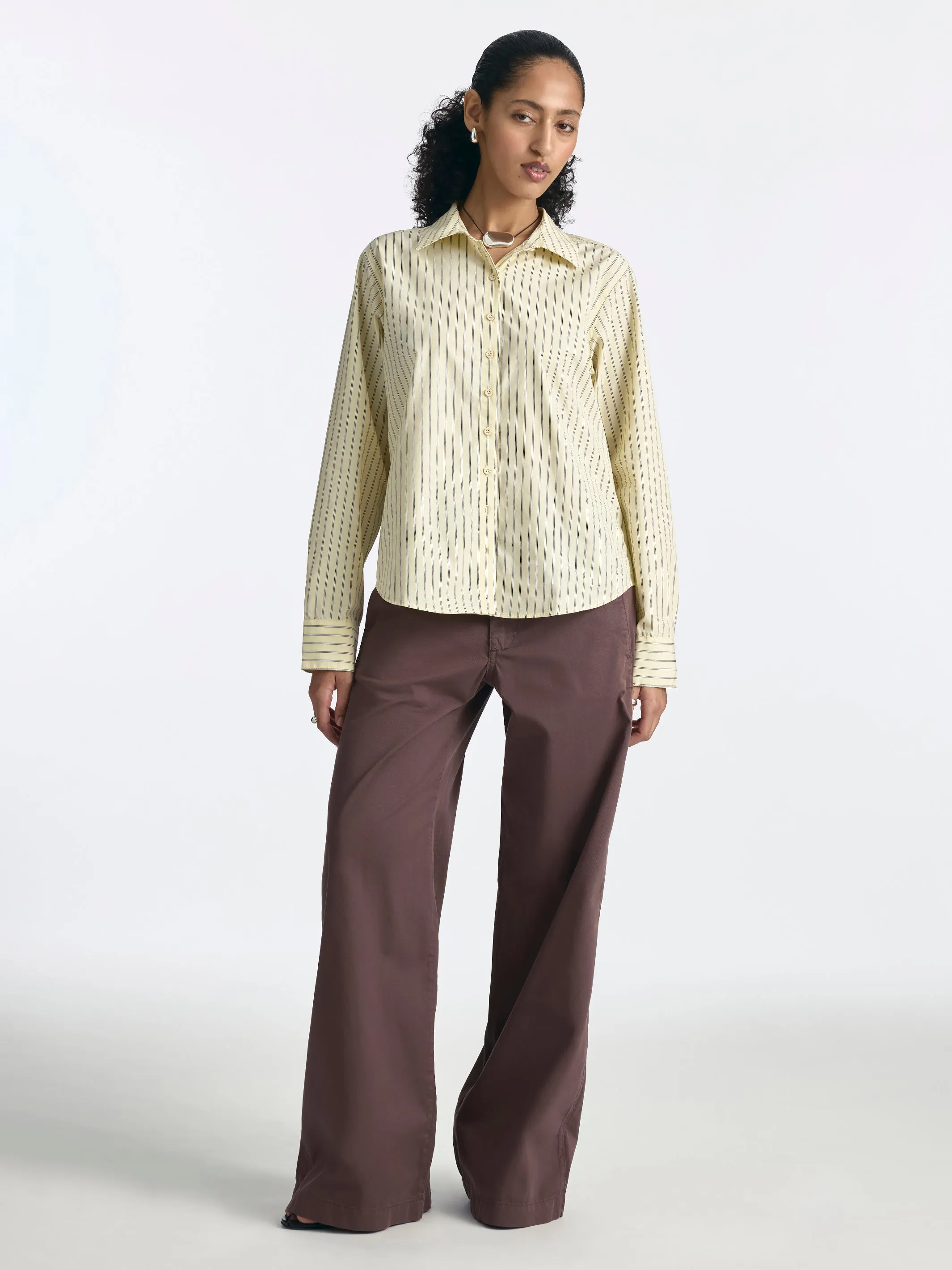 Women's Long Sleeve Striped Shirt in Pastel Yellow Stripe sold by Brooklyn Industries product image thumbnail 4
