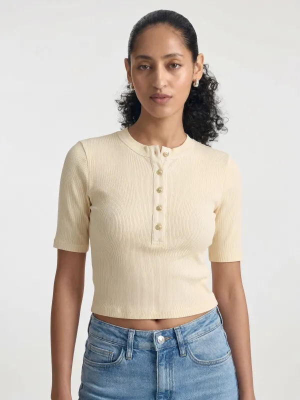 Women's Ribbed Henley T-Shirt in Transparent Yellow made by Brooklyn Industries