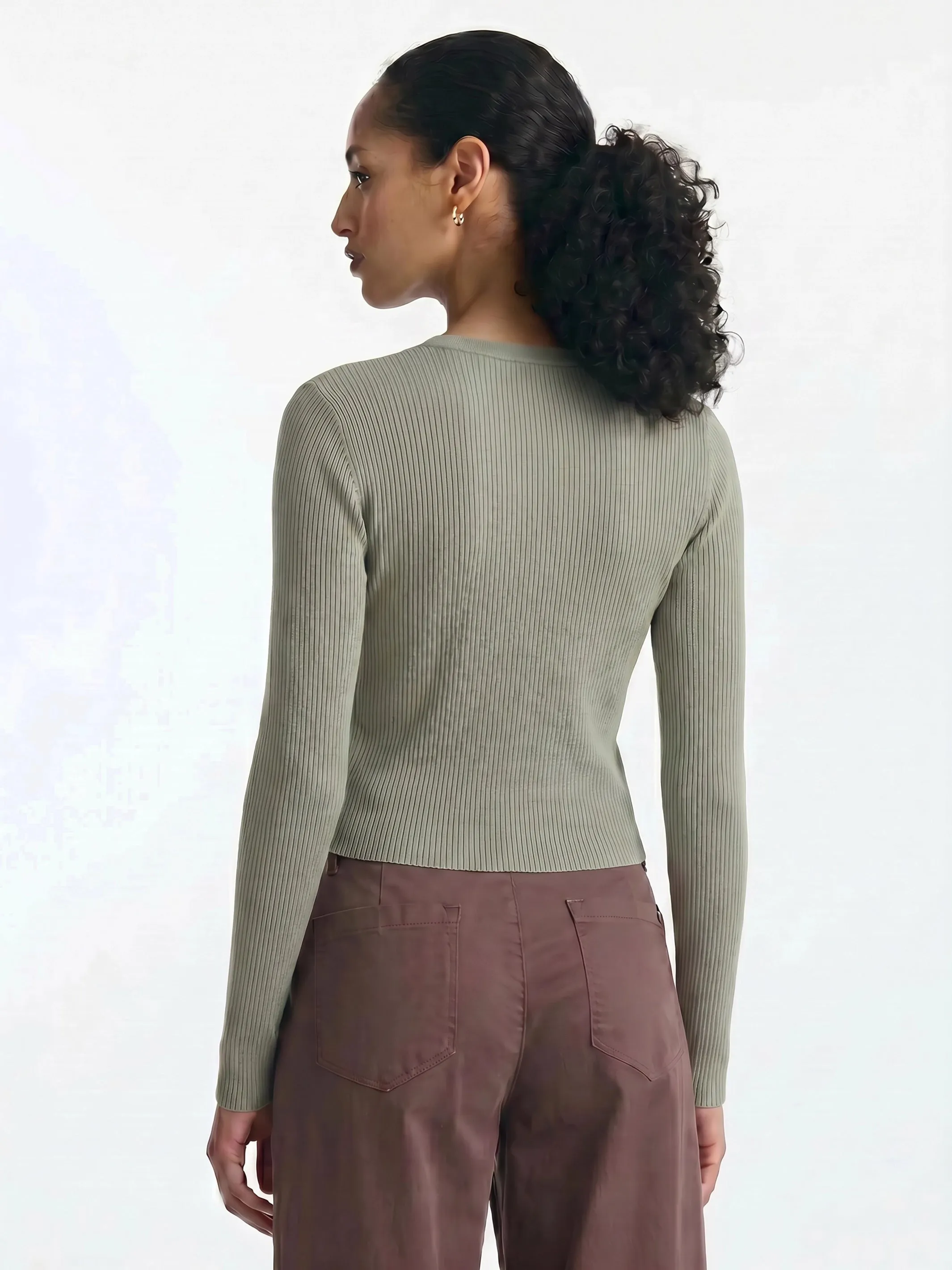Women's Ribbed Button-Up T-Shirt in Shadow sold by Brooklyn Industries product image thumbnail 2