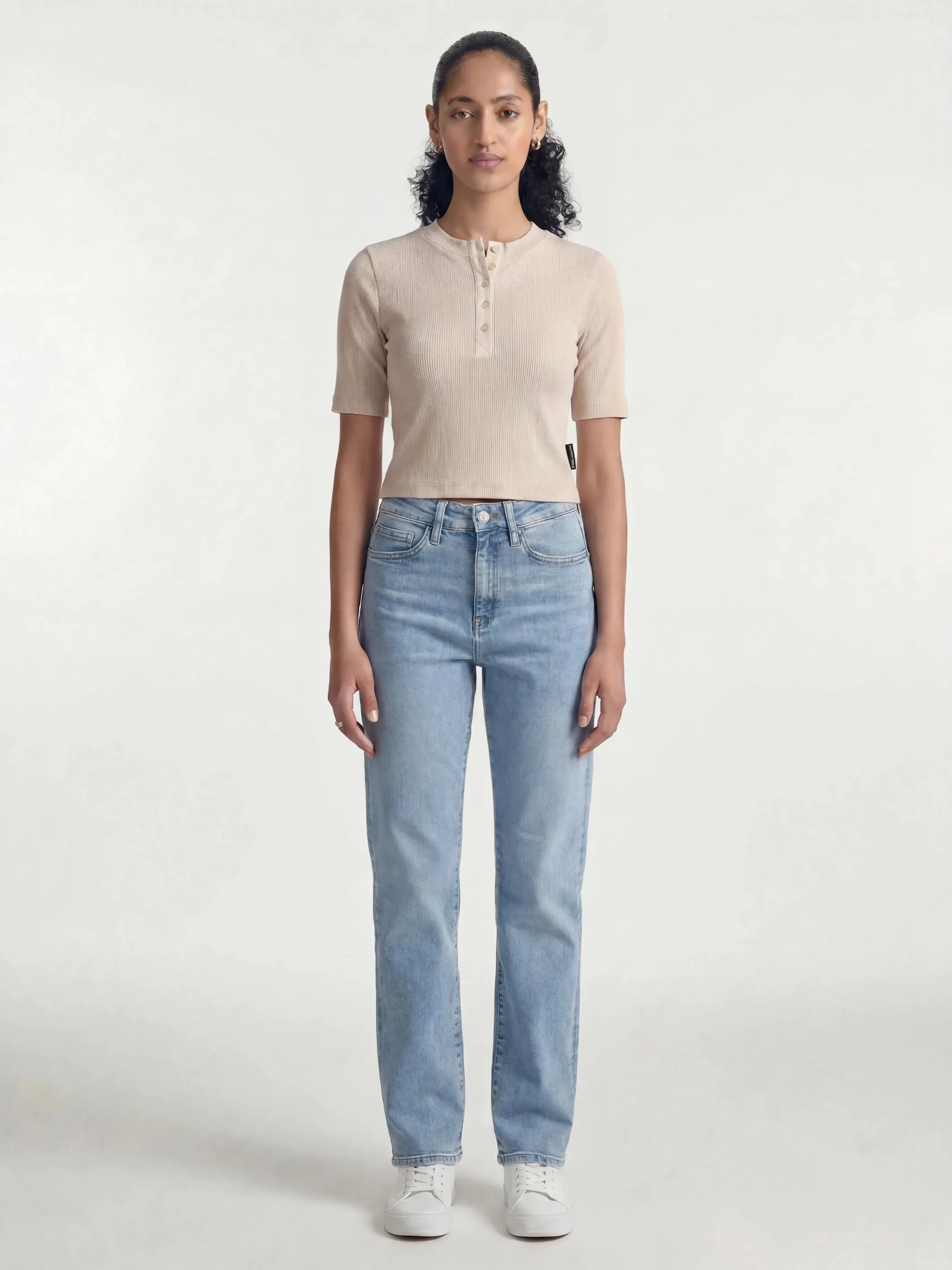 Women's Ribbed Henley T-Shirt in Sandshell sold by Brooklyn Industries product image thumbnail 2