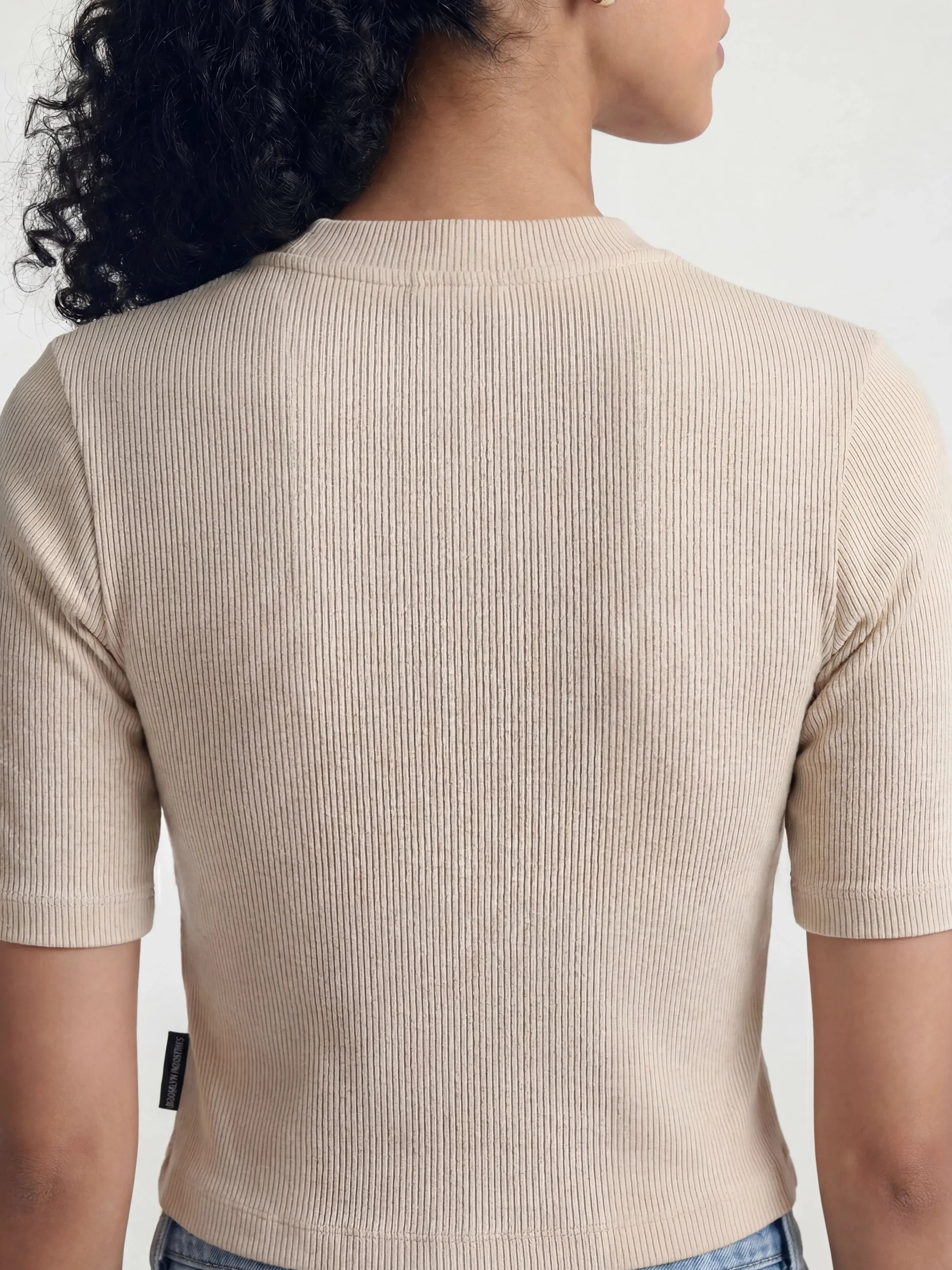Women's Ribbed Henley T-Shirt in Sandshell sold by Brooklyn Industries product image thumbnail 4