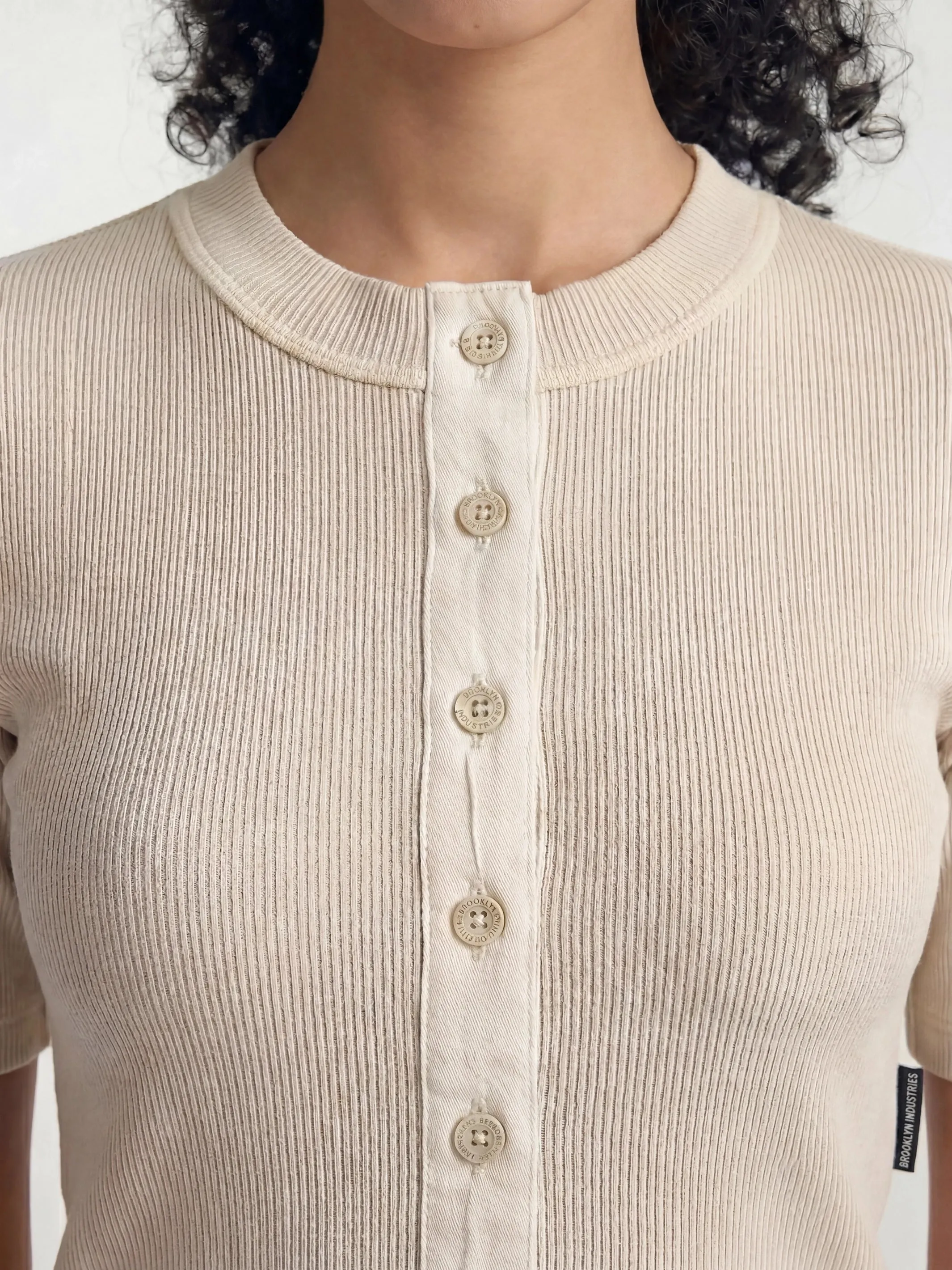 Women's Ribbed Henley T-Shirt in Sandshell sold by Brooklyn Industries product image thumbnail 5