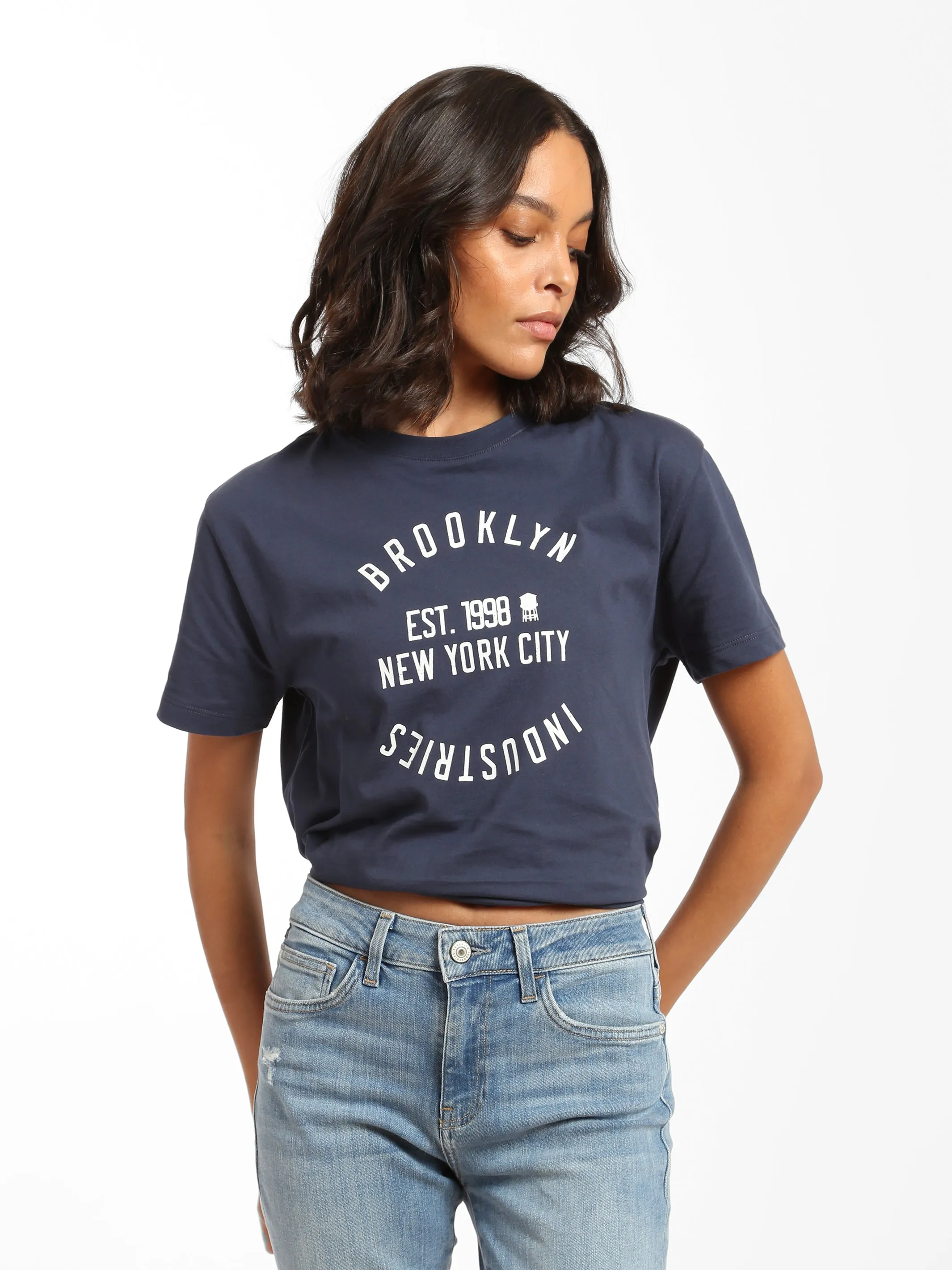 Women's Circle Logo T-shirt in Mood Indigo sold by Brooklyn Industries product image thumbnail 3