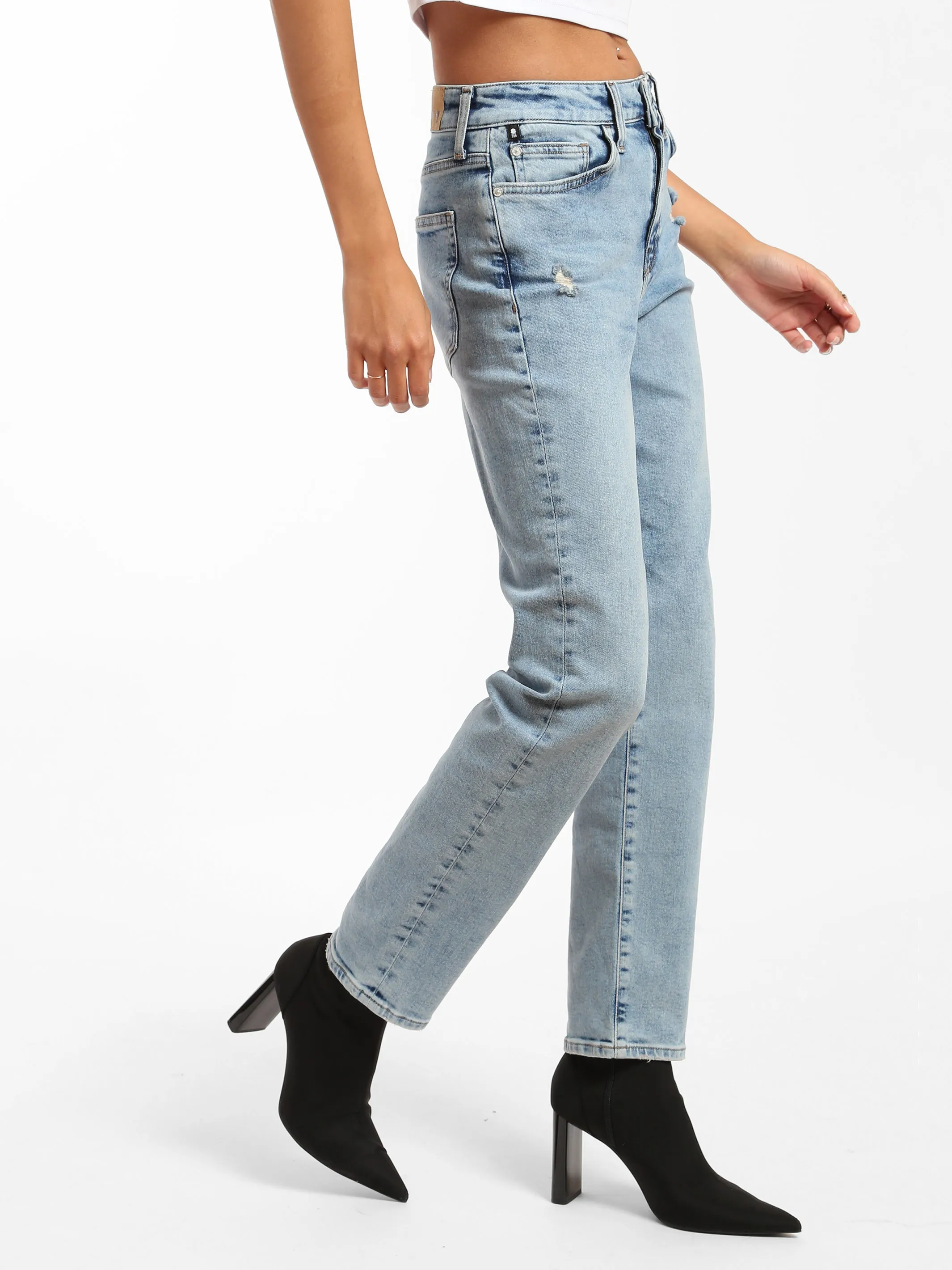 Liberty Girlfriend Jeans in Light Destroyed Denim sold by Brooklyn Industries product image thumbnail 4