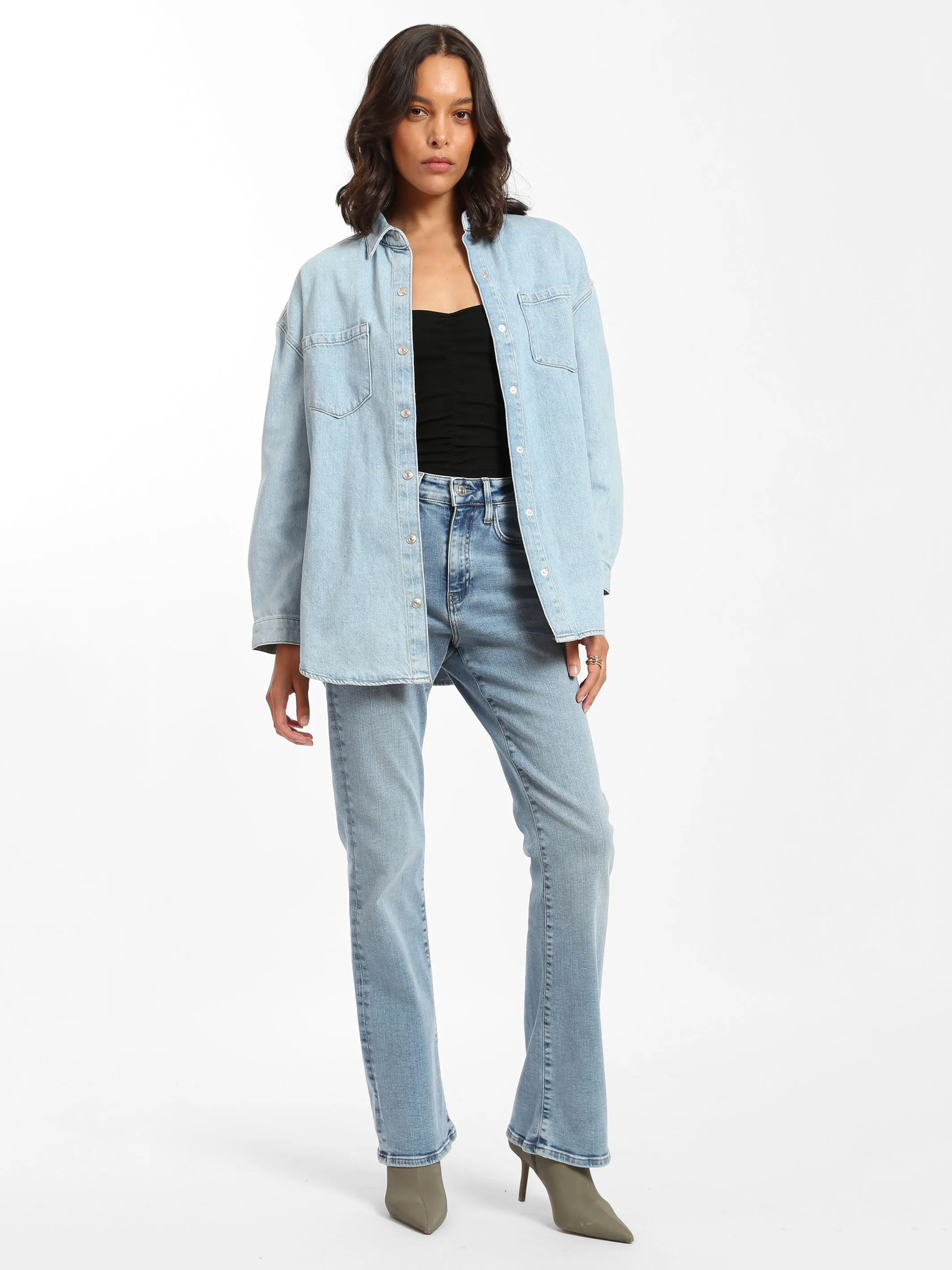 Maple High Rise Bootcut Jeans in Light Brushed Denim sold by Brooklyn Industries product image thumbnail 3