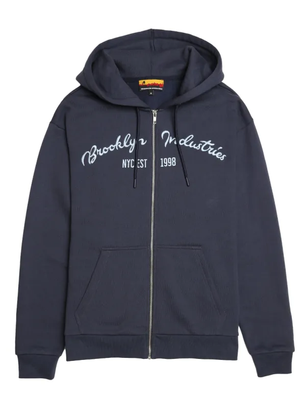 Men's BKI 1998 Zip Up Hoodie in Mood Indigo sold by Brooklyn Industries