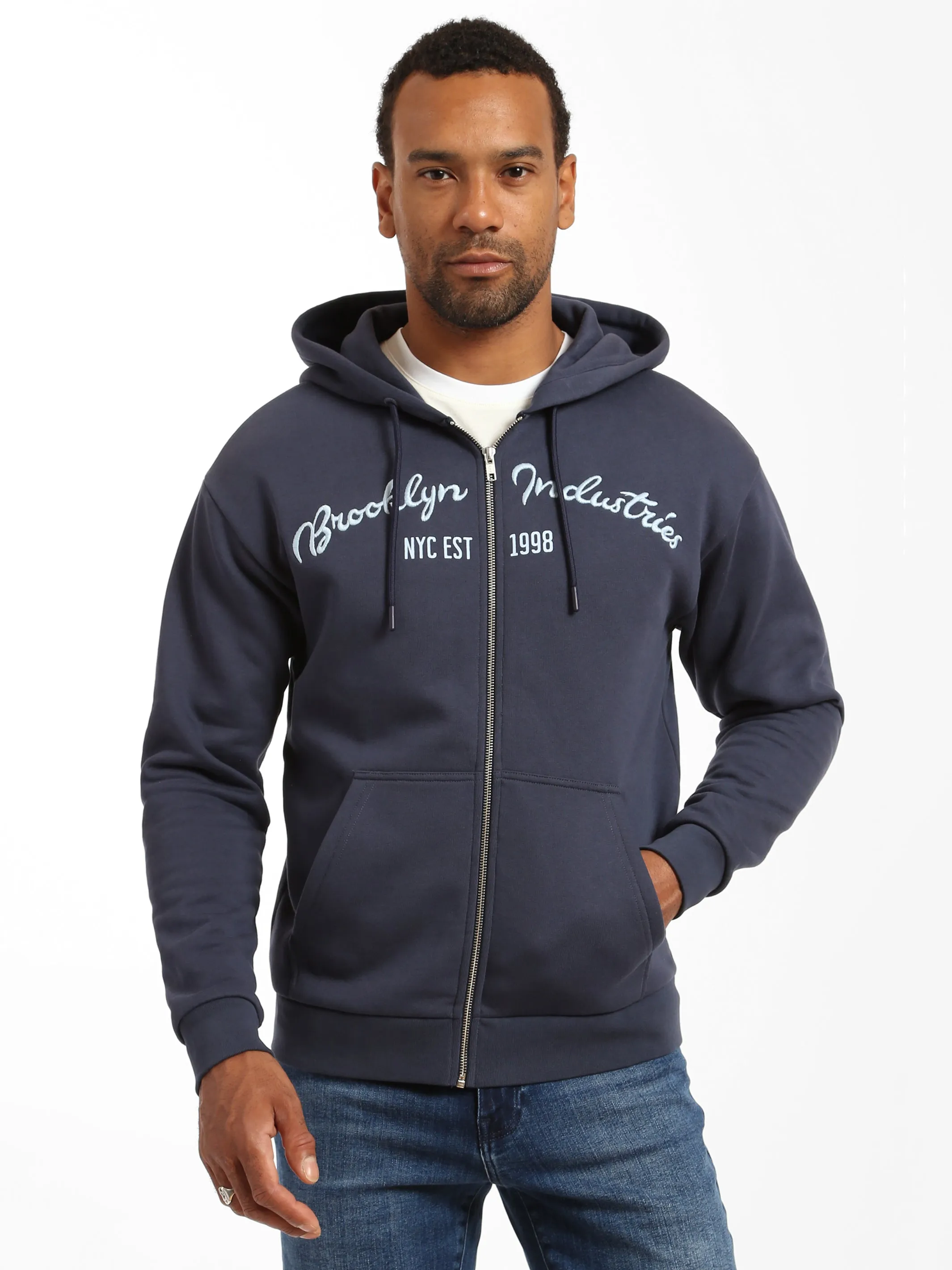 Men's BKI 1998 Zip Up Hoodie in Mood Indigo sold by Brooklyn Industries product image thumbnail 3