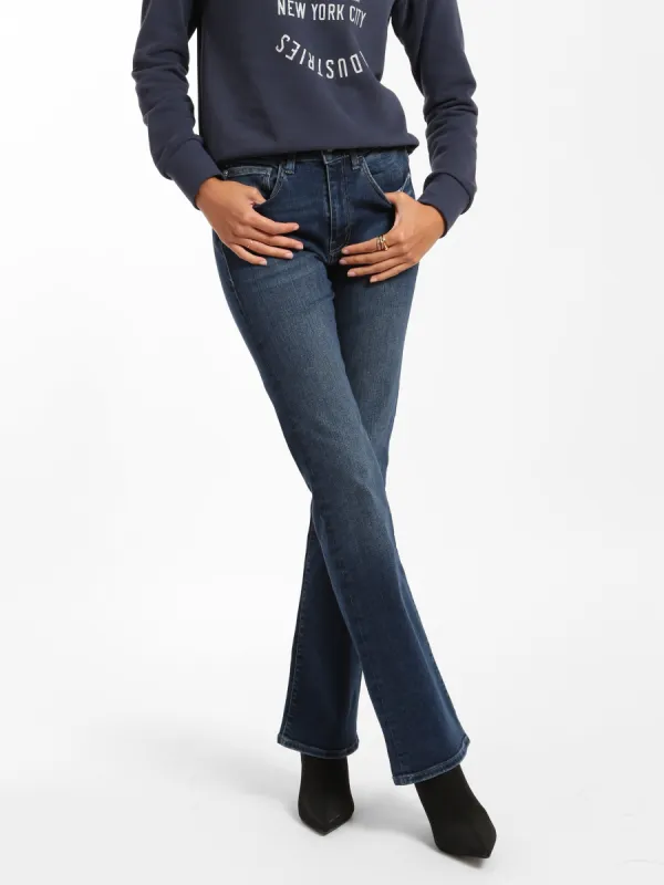 Metro Flare Jeans in Dark Distressed Denim sold by Brooklyn Industries