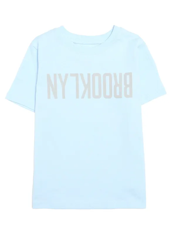 Girl's Reversed Brooklyn T-shirt in Cerulean sold by Brooklyn Industries
