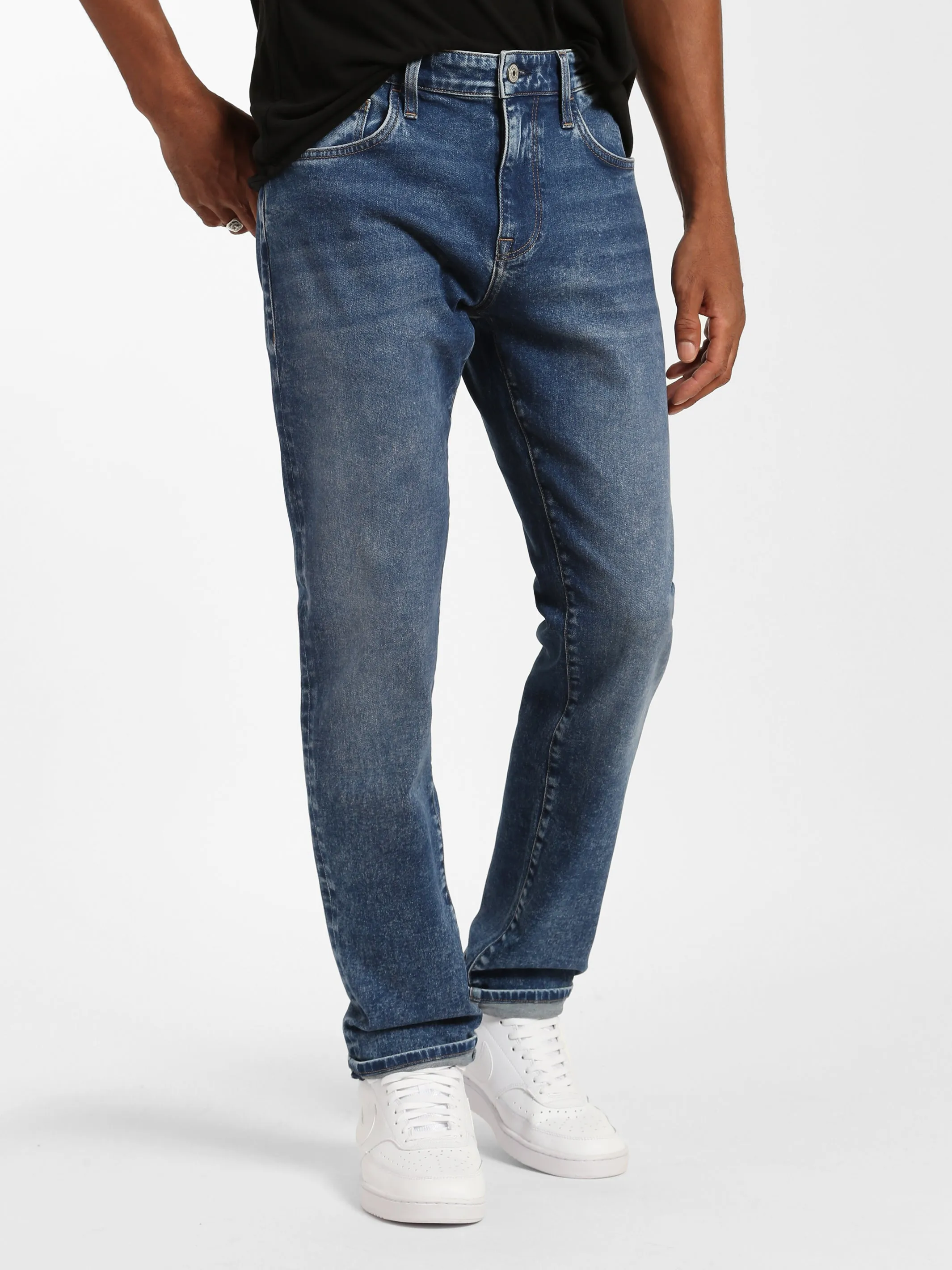 Bedford Slim Leg Jeans in Indigo Brushed Denim sold by Brooklyn Industries