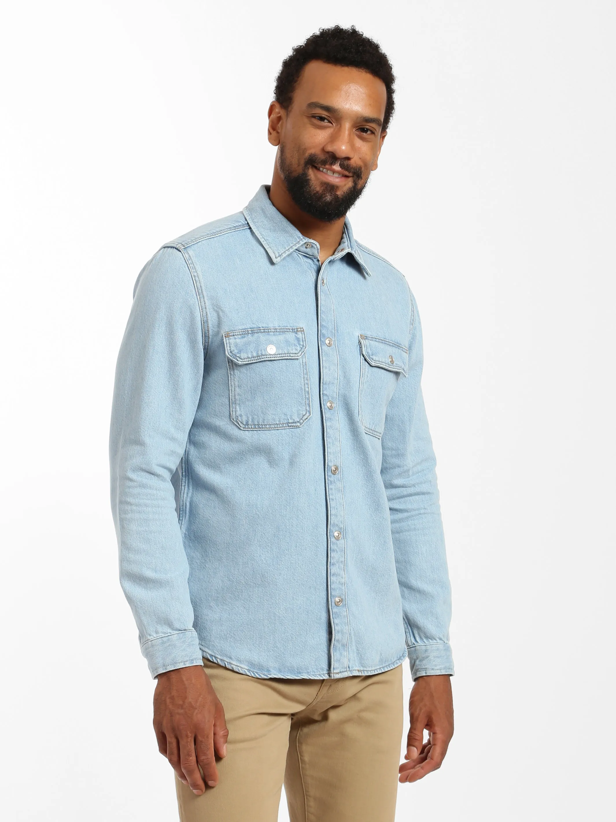 North Denim Shirt in Bleached Denim sold by Brooklyn Industries