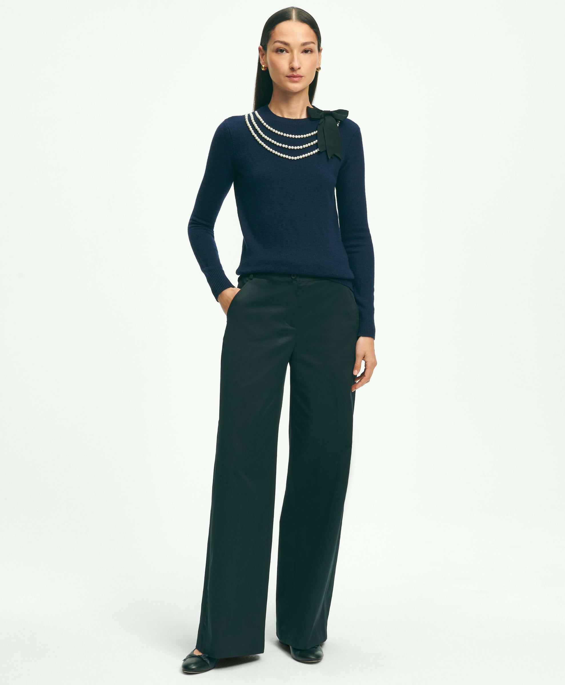 Pearl detailed Merino Cashmere Sweater sold by Brooks Brothers product image thumbnail 2