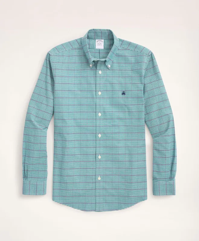 Stretch Regent Regular-Fit Sport Shirt, Non-Iron Oxford Button Down Collar Microcheck sold by Brooks Brothers