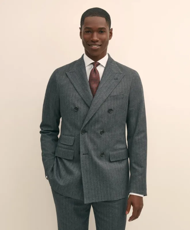 Classic Fit Double-Breasted Cotton Herringbone Suit Jacket made by Brooks Brothers