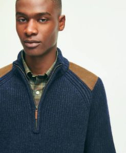 Lambswool Ribbed Half-Zip Military Sweater sold by Brooks Brothers
