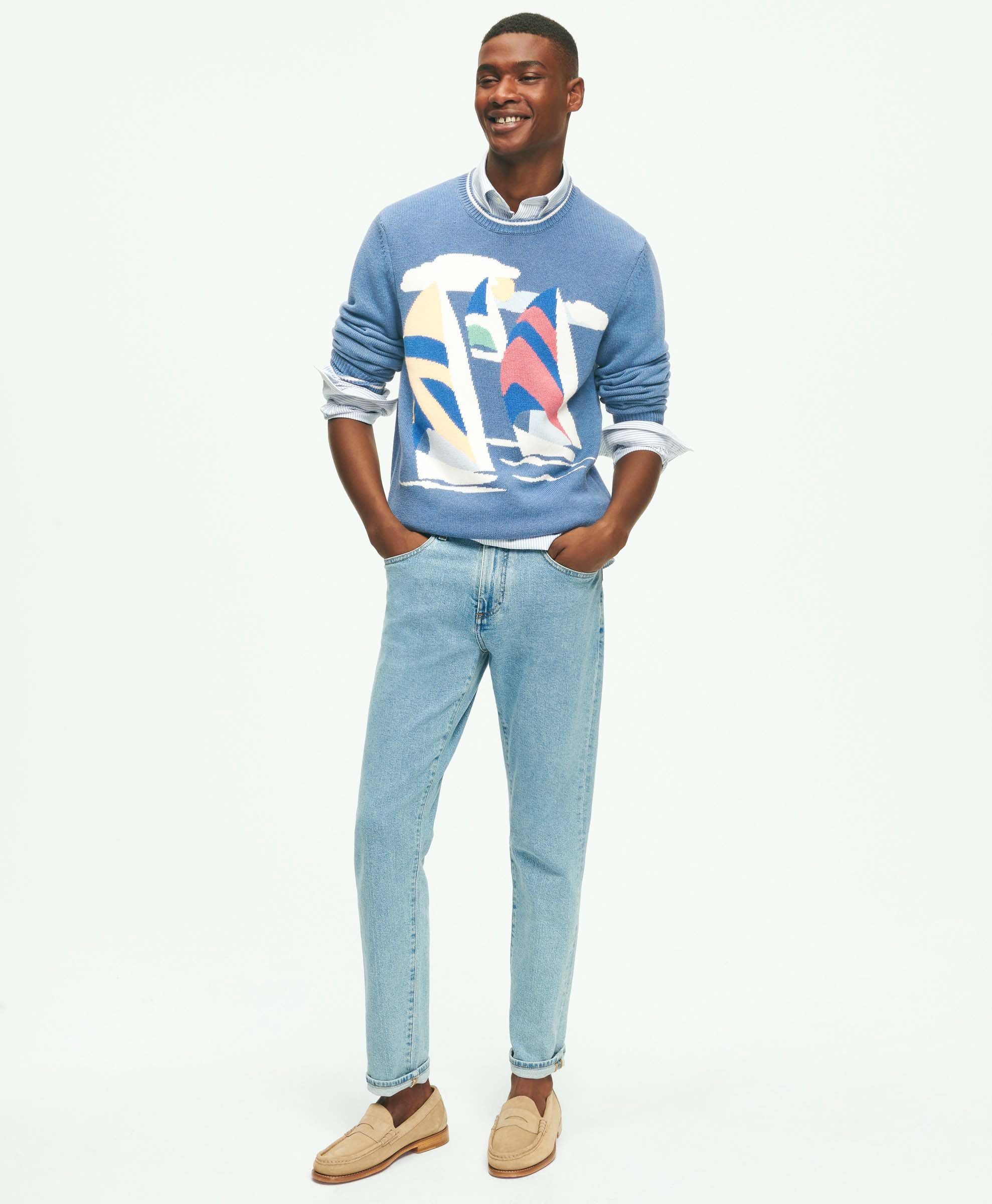 Vintage-Inspired Intarsia Sailboat Sweater In Supima Cotton sold by Brooks Brothers product image thumbnail 4