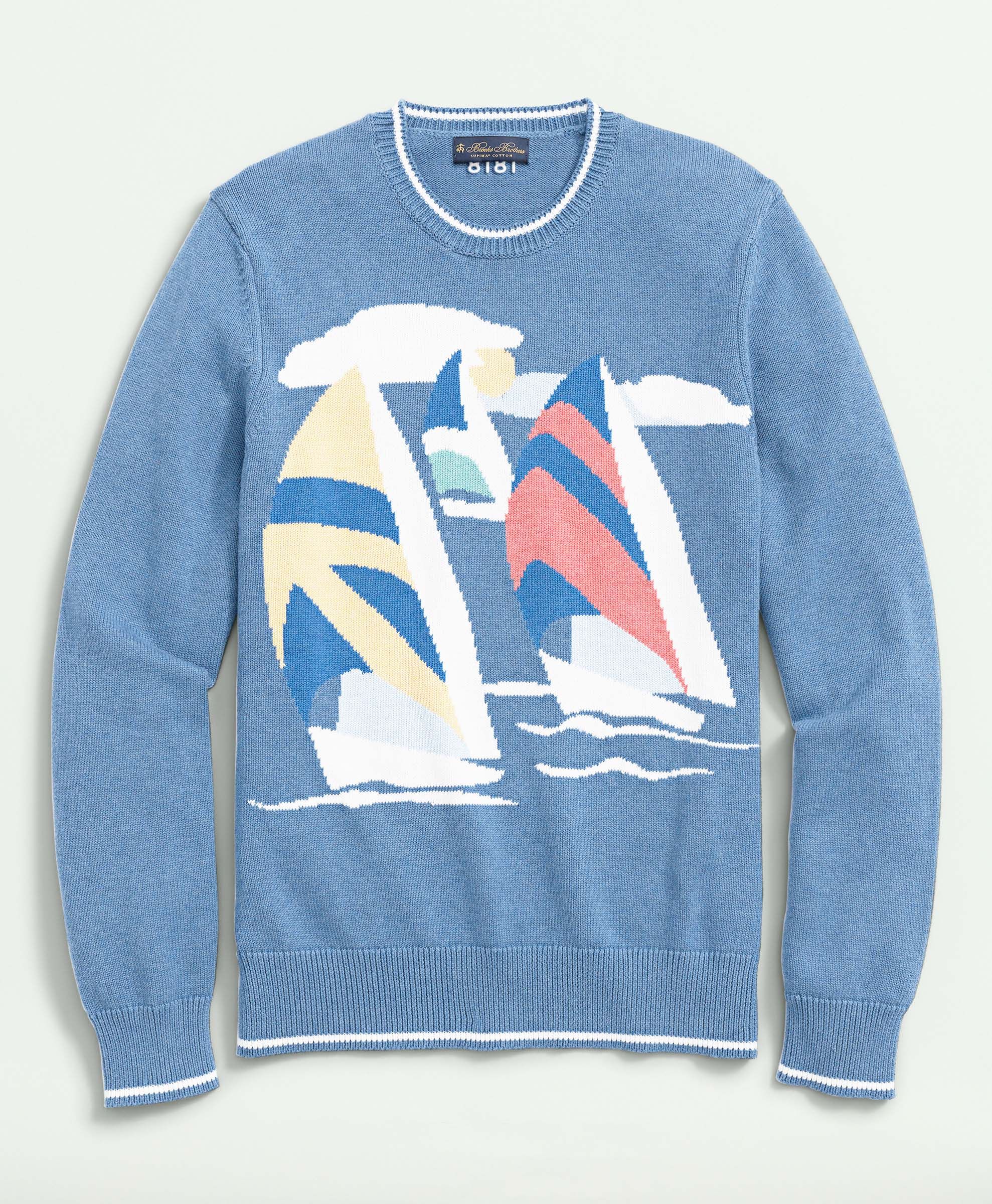 Vintage-Inspired Intarsia Sailboat Sweater In Supima Cotton sold by Brooks Brothers product image thumbnail 2