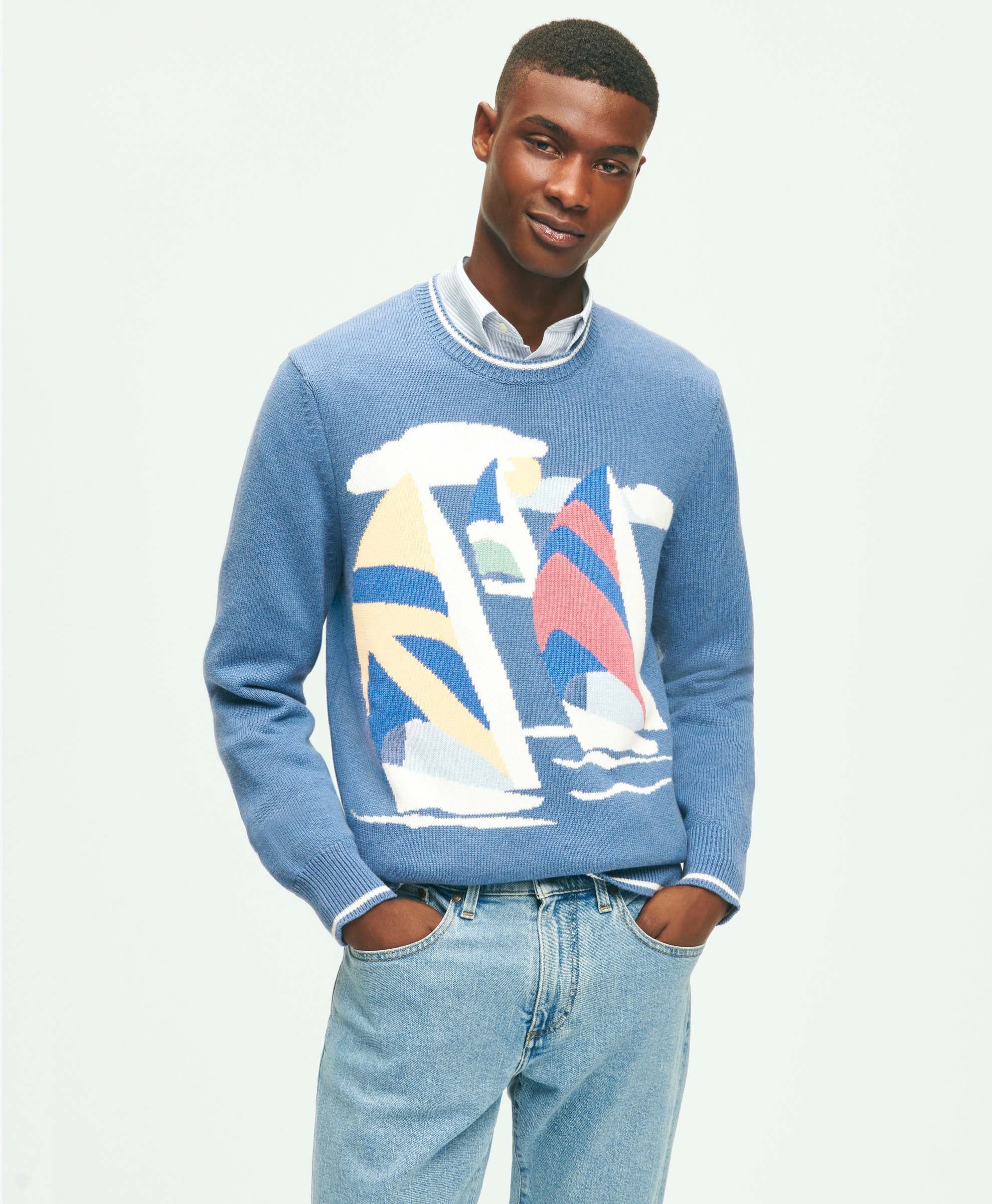 Vintage-Inspired Intarsia Sailboat Sweater In Supima Cotton sold by Brooks Brothers product image thumbnail 3