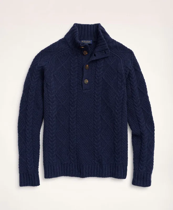 Merino Wool Mock Neck Aran Cable Sweater sold by Brooks Brothers