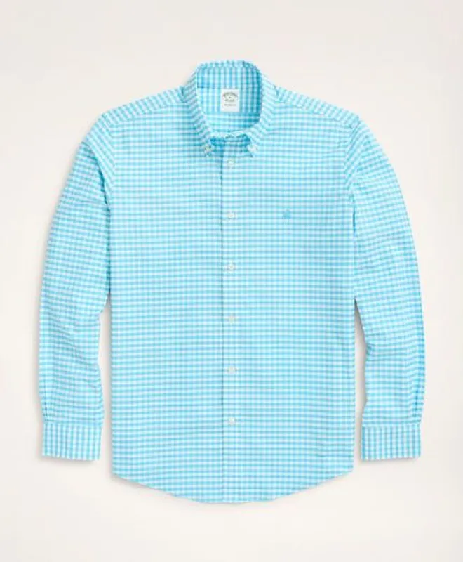 Stretch Milano Slim-Fit Sport Shirt, Non-Iron Gingham Oxford sold by Brooks Brothers