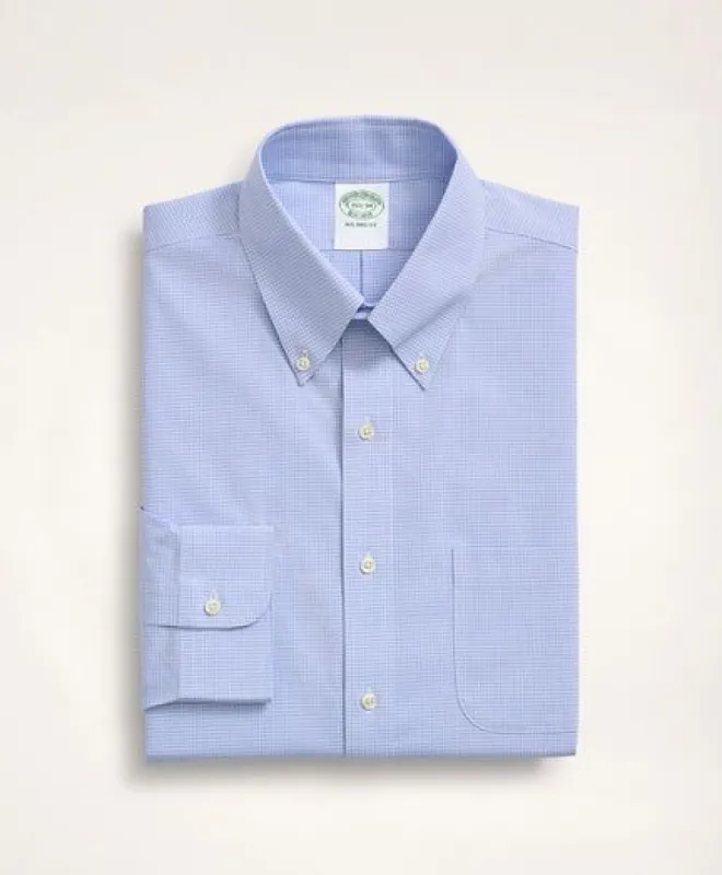 Stretch Milano Slim-Fit Dress Shirt, Non-Iron Poplin Button-Down Collar Micro-Check sold by Brooks Brothers