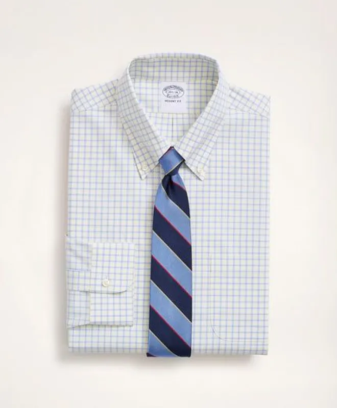 Stretch Regent Regular-Fit Dress Shirt, Non-Iron Poplin Button-Down Collar Grid Check sold by Brooks Brothers