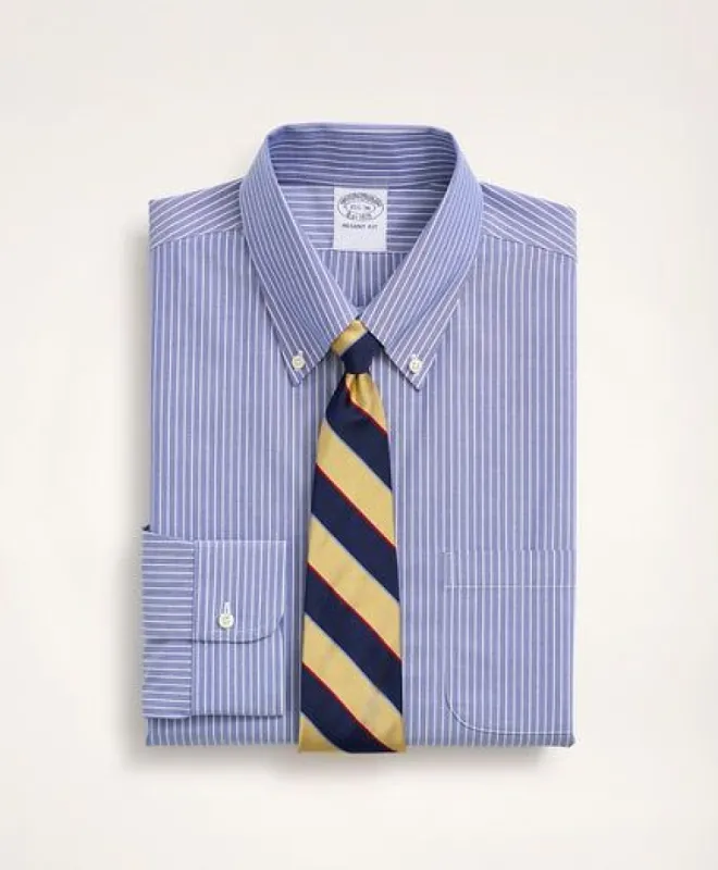 Stretch Regent Regular-Fit Dress Shirt, Non-Iron Poplin Button-Down Collar Ground Stripe sold by Brooks Brothers