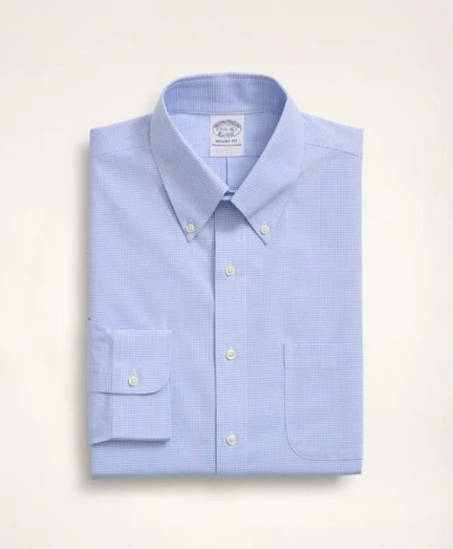 Stretch Regent Regular-Fit Dress Shirt, Non-Iron Poplin Button-Down Collar Micro-Check sold by Brooks Brothers
