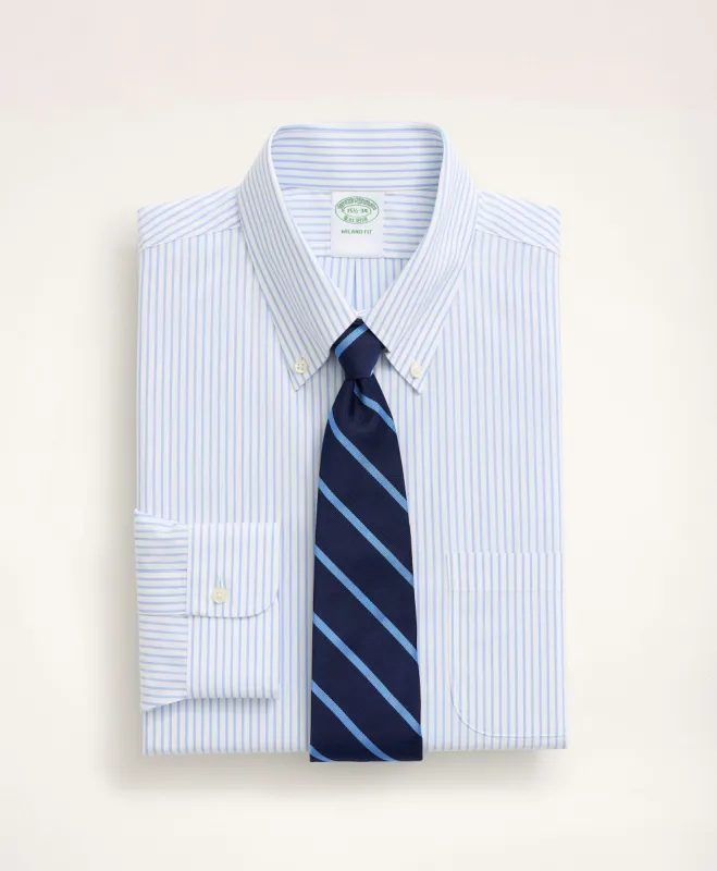 Stretch Milano Slim-Fit Dress Shirt, Non-Iron Poplin Button-Down Collar Pencil Stripe sold by Brooks Brothers