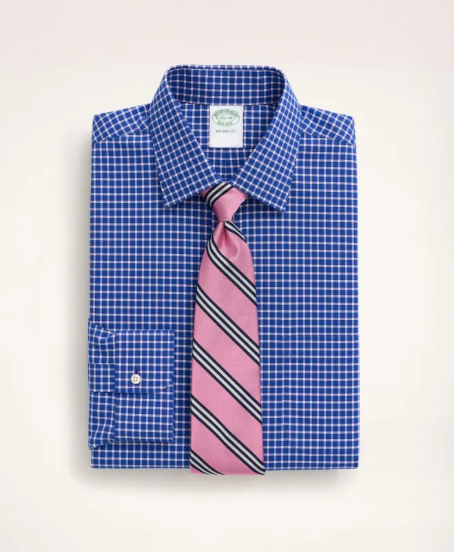 Stretch Milano Slim-Fit Dress Shirt, Non-Iron Poplin Ainsley Collar Check sold by Brooks Brothers