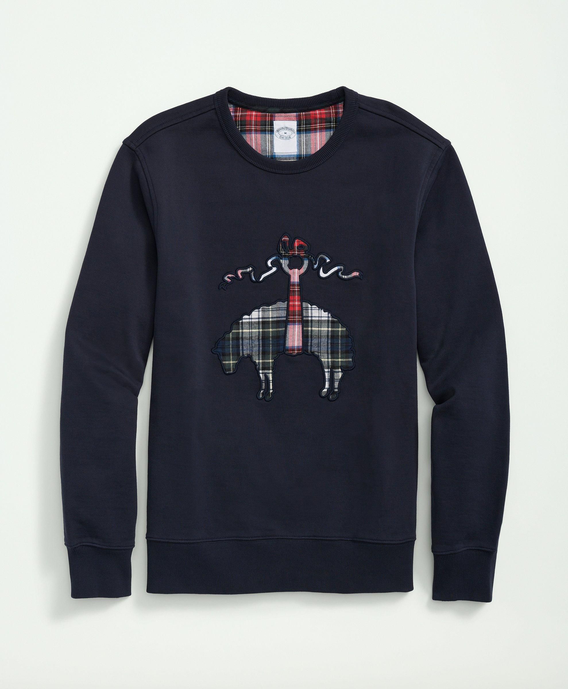 Cotton French Terry Golden-Fleece Tartan Applique Sweatshirt sold by Brooks Brothers