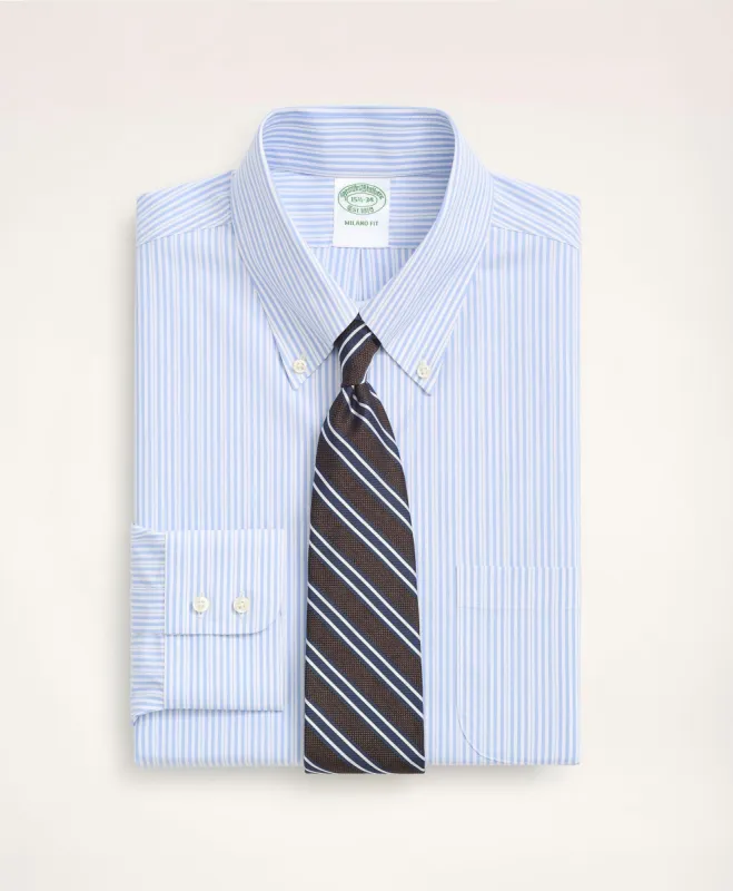 Stretch Milano Slim-Fit Dress Shirt, Non-Iron Poplin Button Down Collar Stripe sold by Brooks Brothers
