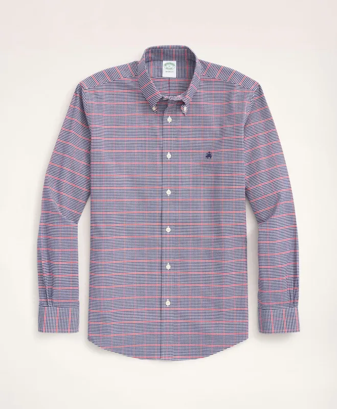 Stretch Milano Slim-Fit Sport Shirt, Non-Iron Oxford Button Down Collar Micro-Check sold by Brooks Brothers