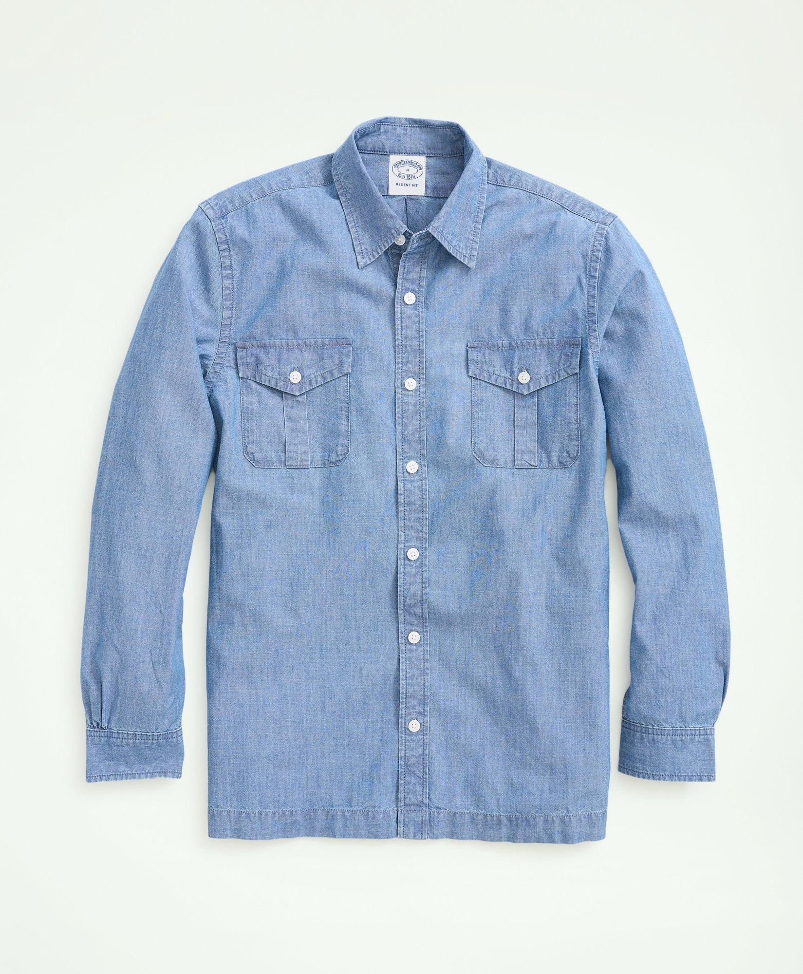 Relaxed Cotton Chambray Military Shirt sold by Brooks Brothers