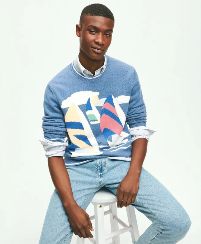 Vintage-Inspired Intarsia Sailboat Sweater In Supima Cotton sold by Brooks Brothers