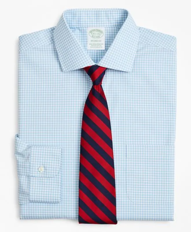 Stretch Milano Slim-Fit Dress Shirt, Non-Iron Poplin English Collar Gingham sold by Brooks Brothers