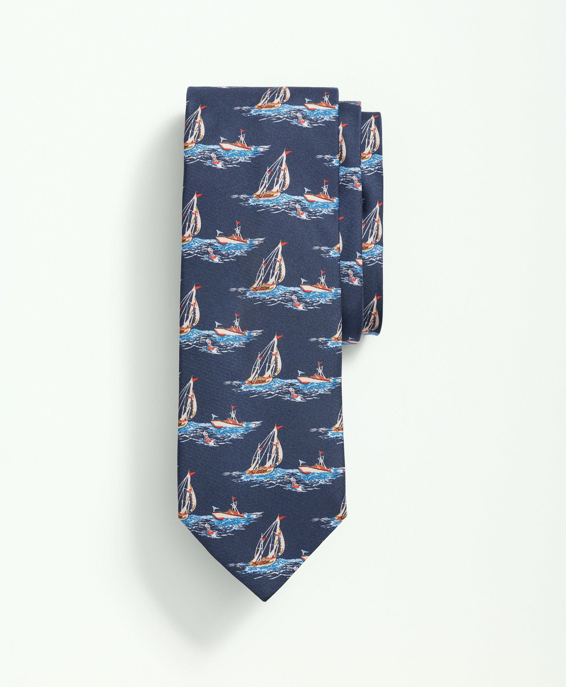 Silk Sailboat Print Tie sold by Brooks Brothers