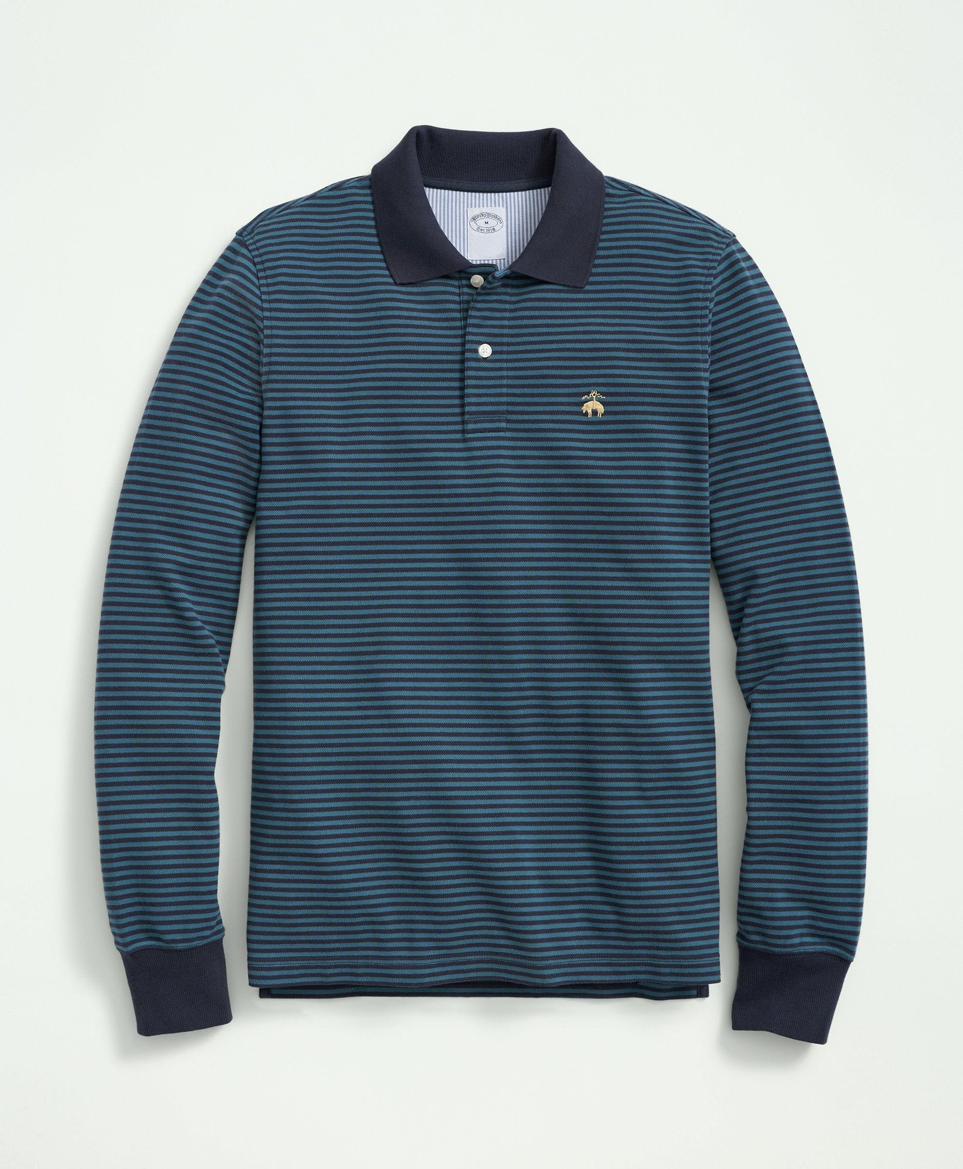 Slim-Fit Golden Fleece Stretch Supima Cotton Pique Long-Sleeve Feeder Striped Polo Shirt sold by Brooks Brothers