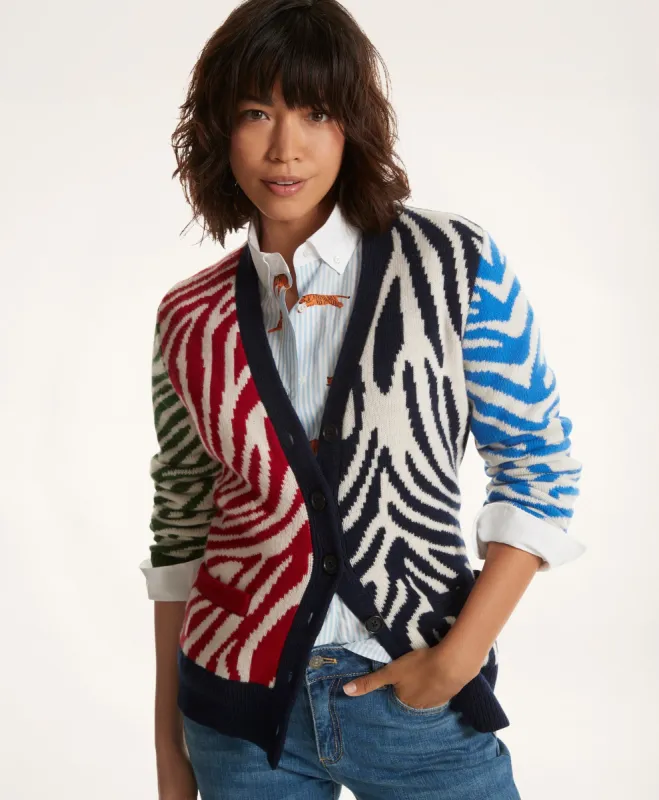Merino Wool Tiger Stripe Intarsia Cardigan made by Brooks Brothers