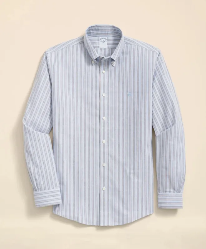 Stretch Cotton Non-Iron Oxford Polo Button Down Collar, Striped Shirt sold by Brooks Brothers