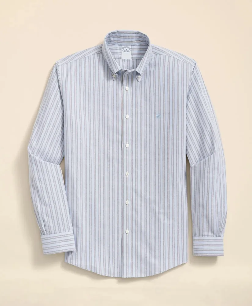Stretch Cotton Non-Iron Oxford Polo Button Down Collar, Striped Shirt sold by Brooks Brothers