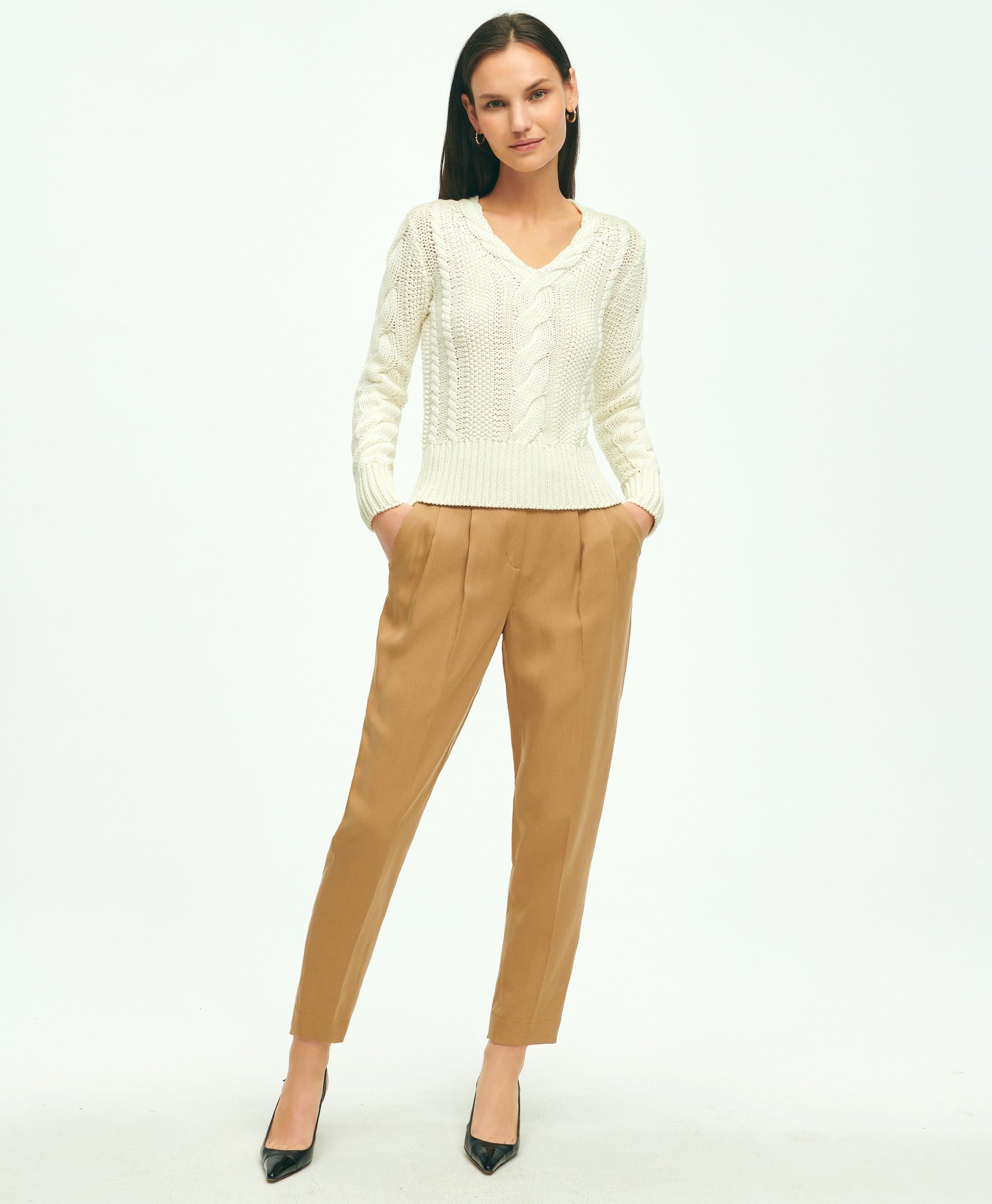 Cotton Multi-Cable V-Neck Sweater sold by Brooks Brothers product image thumbnail 2