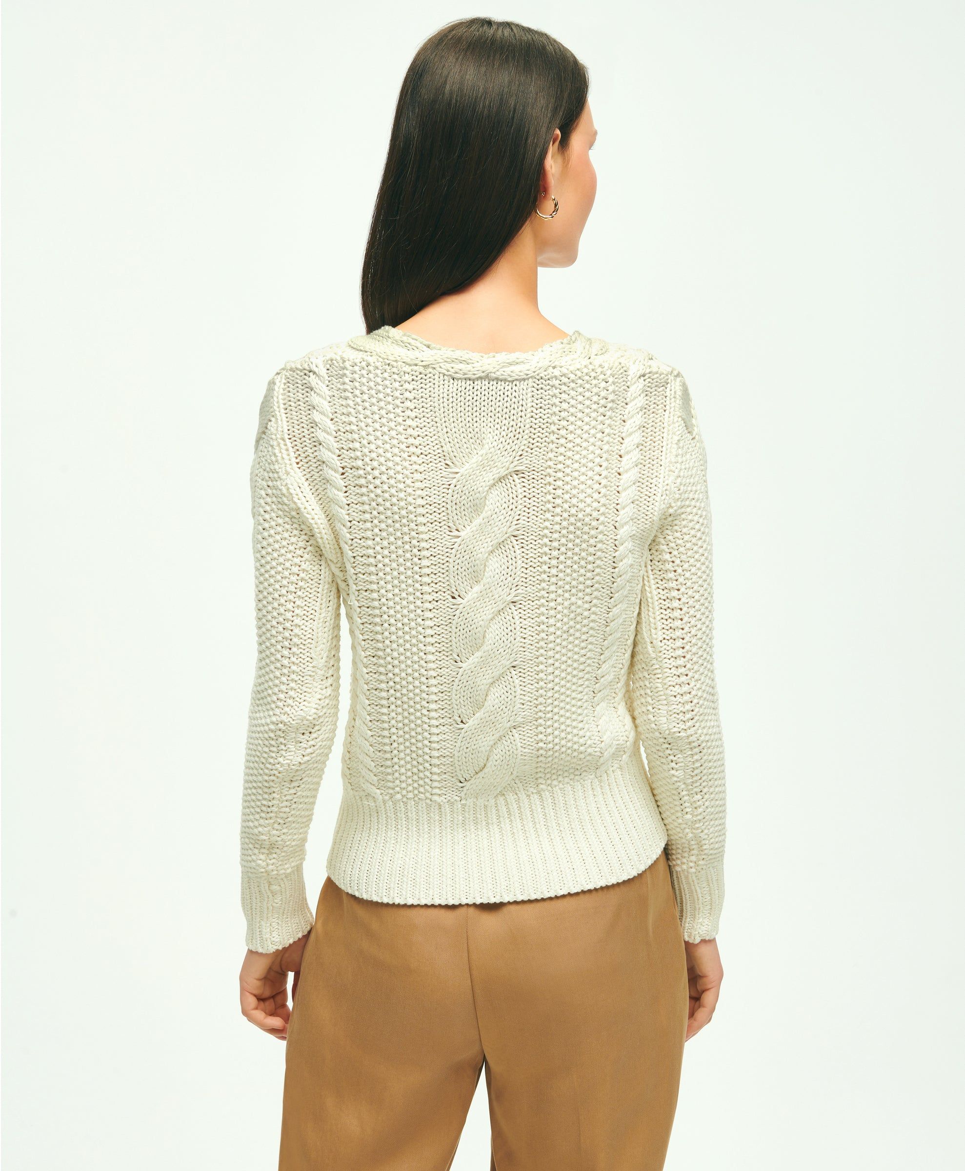 Cotton Multi-Cable V-Neck Sweater sold by Brooks Brothers product image thumbnail 5