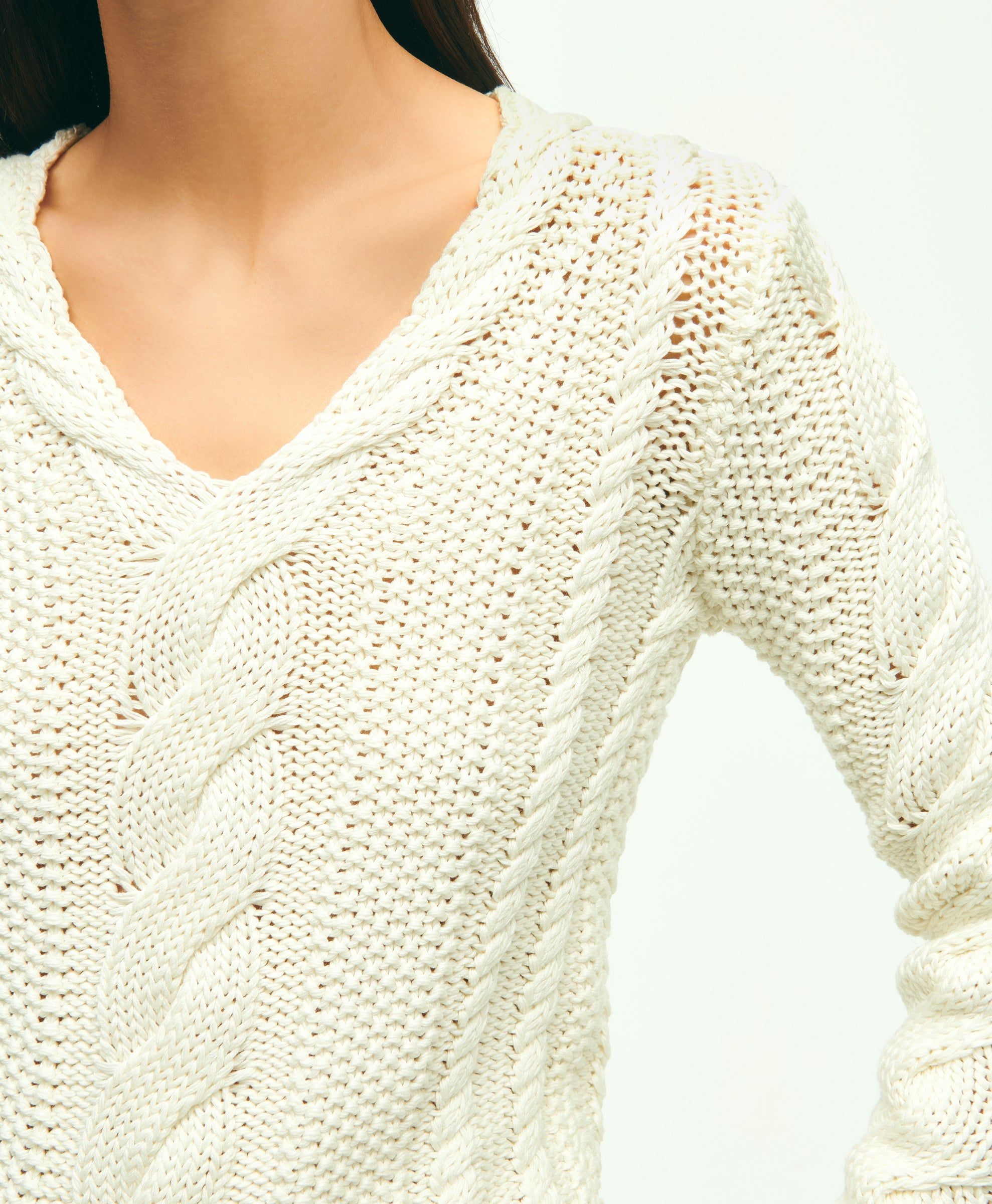 Cotton Multi-Cable V-Neck Sweater sold by Brooks Brothers product image thumbnail 3