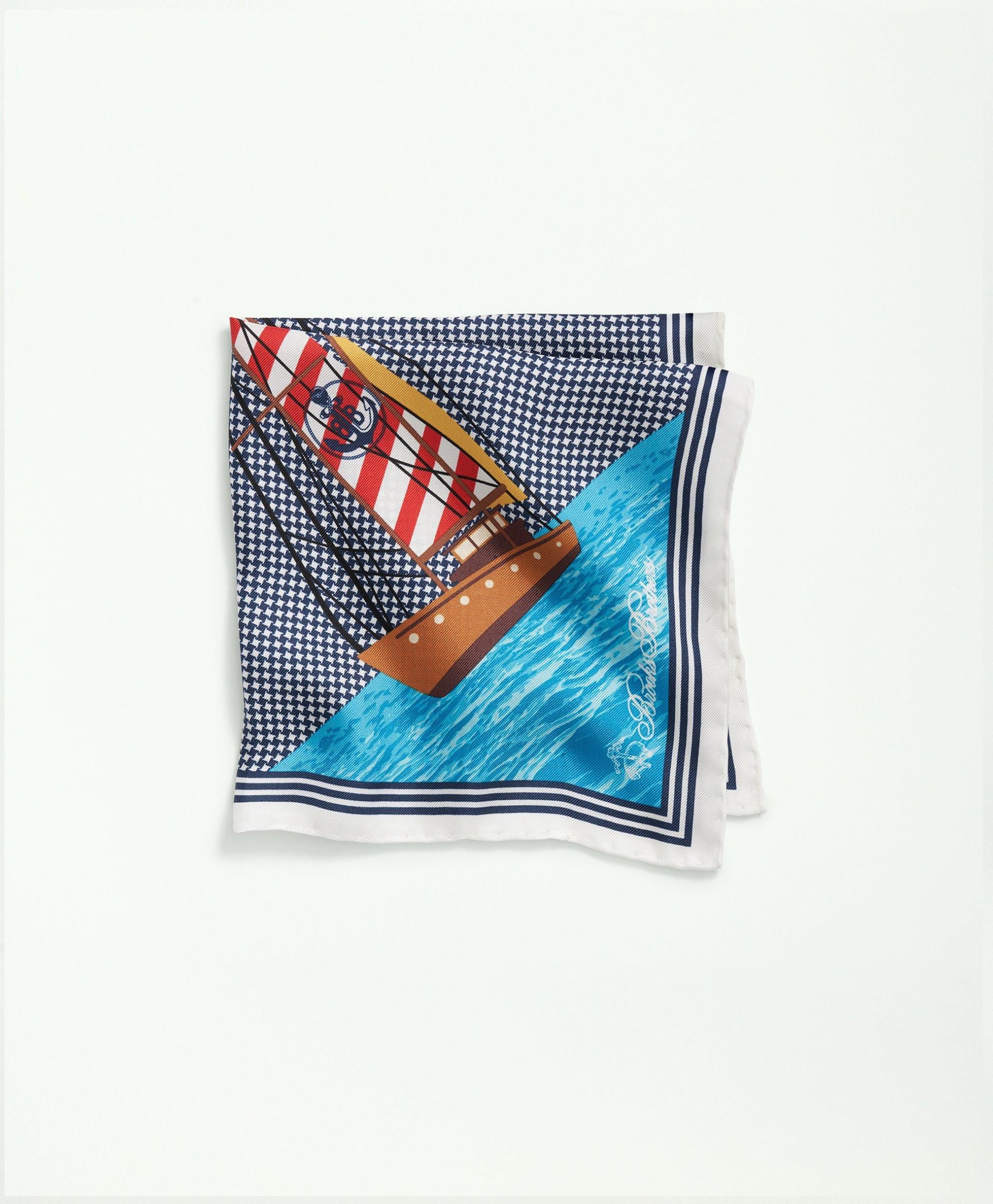 Houndstooth Sailboat Motif Silk Pocket Square sold by Brooks Brothers