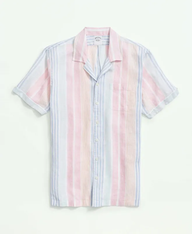 Regent Regular-Fit Irish Linen Camp Collar, Awning Stripe Short-Sleeve Sport Shirt sold by Brooks Brothers