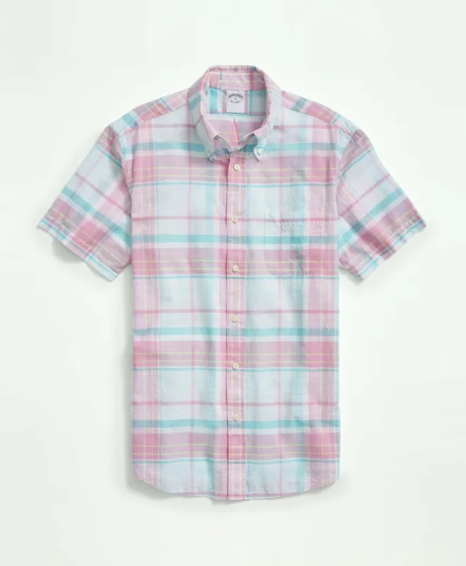 Regent Regular-Fit Washed Cotton Madras Button-Down Collar Short-Sleeve Sport Shirt sold by Brooks Brothers