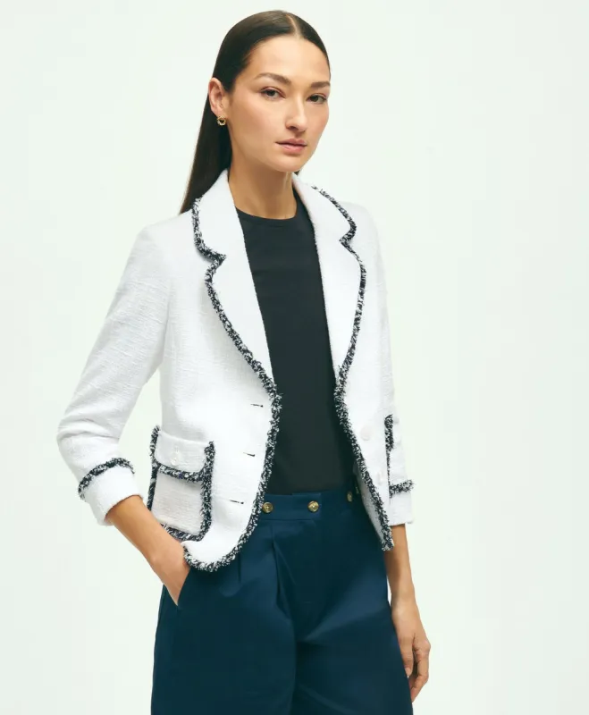 Cotton Blend Boucle Contrast Fringe Jacket sold by Brooks Brothers