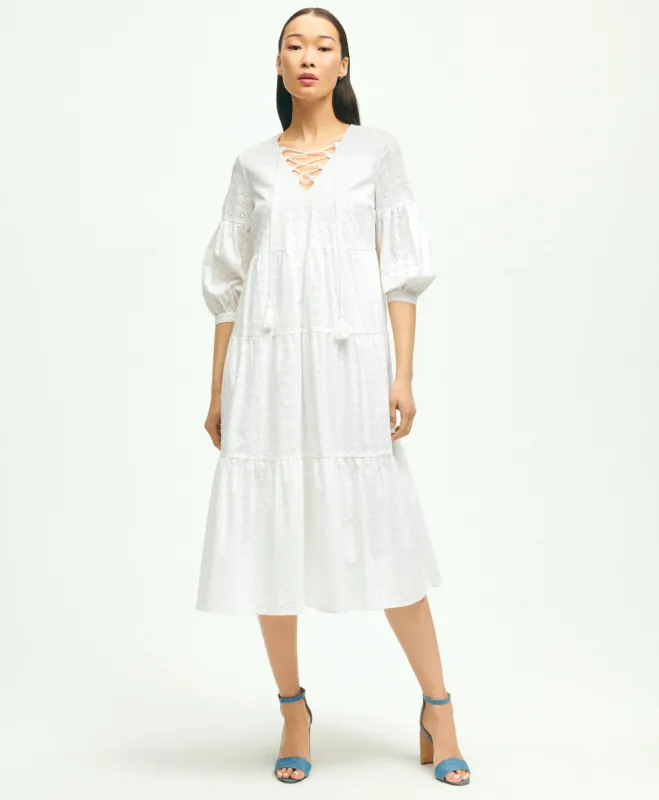 Cotton Tiered Eyelet Tie Neck Dress sold by Brooks Brothers